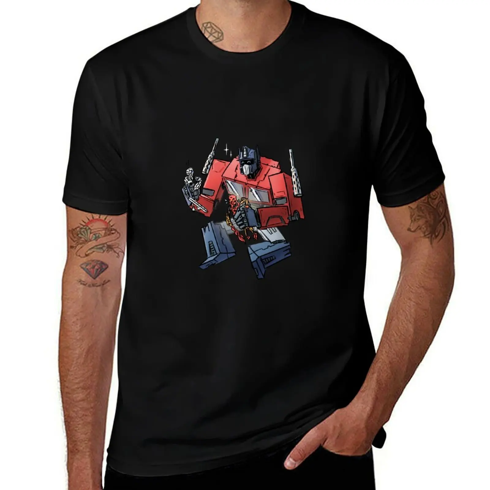 Футболка Optimus plays with Bionicles, футболка с аниме, мужская упаковка, белая футболка