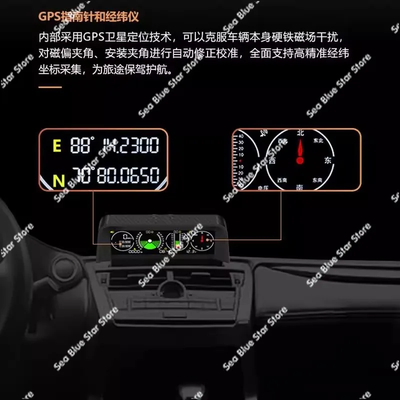 Фото Проекционный дисплей HUD для GPS-транспортного автомобиля, компас для измерения высоты, балансир горизонтального наклона для внедорожников №5