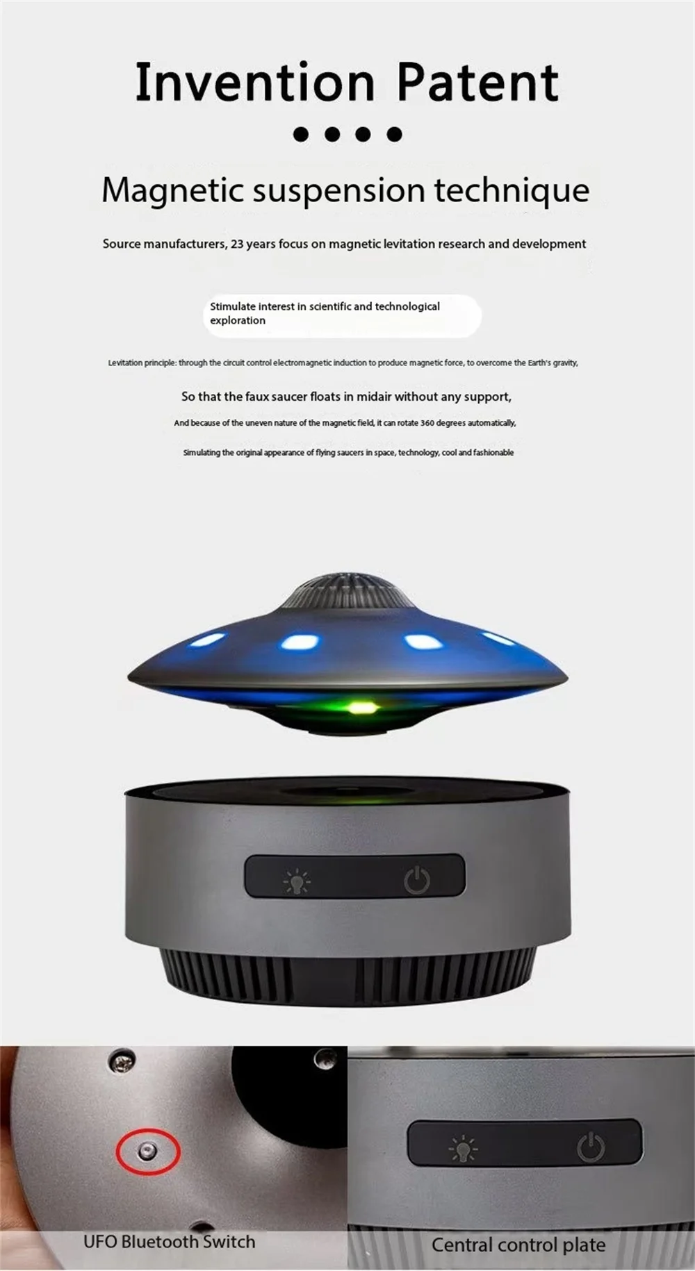 Фото HCNT Maglev НЛО аудио Bluetooth черная технология аудио украшение рабочего стола Рождественский подарок праздничный подарок №3