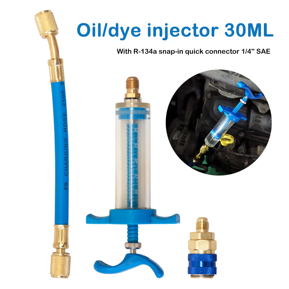 Масляный инжектор A/C R134A, инструмент для впрыска краски для хладагента, быстрый разъем 1/4 дюйма, набор инструментов для инжектора, ручной винтовой масляный адаптер
