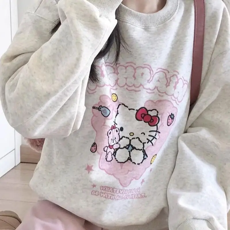 Пуловер Sanrio Hello Kitty, новый стиль, милый свитшот для девочек, свободный универсальный студенческий кавайный креативный мультяшный свитер для колледжа, оптовая продажа (art.: 3920d238ca44e) - 3920d238ca44e