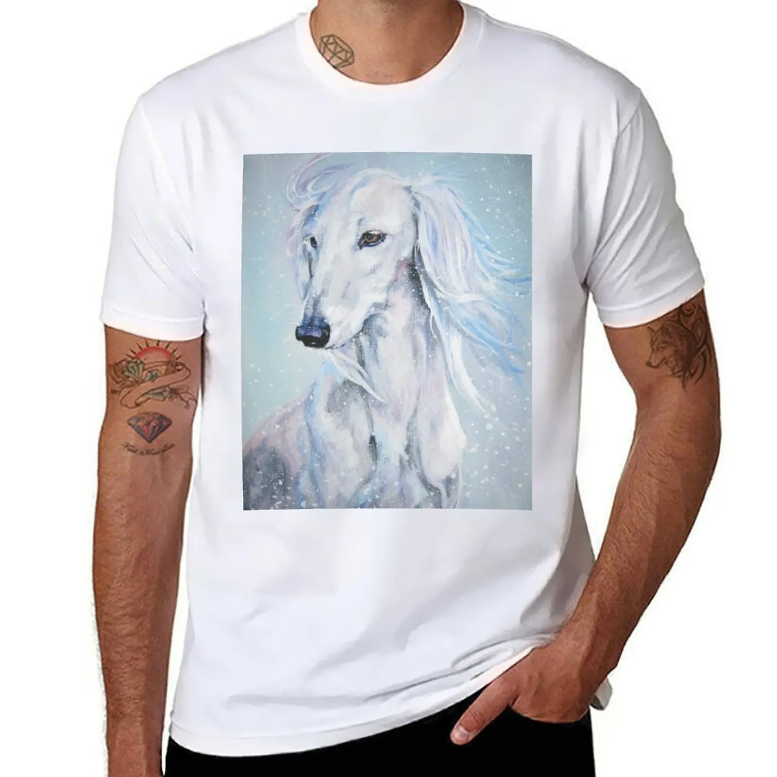 Футболка Saluki Fine Art Painting, мужские хлопковые футболки, футболка высокого качества