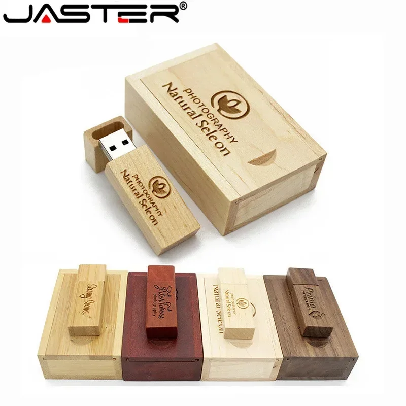 Флэш-накопитель JASTER деревянный с логотипом на заказ, флэш-накопитель USB в коробке, 64 ГБ, 16 ГБ, 32 ГБ, 8 ГБ, 4 Гб, свадебные подарки, 1 шт.