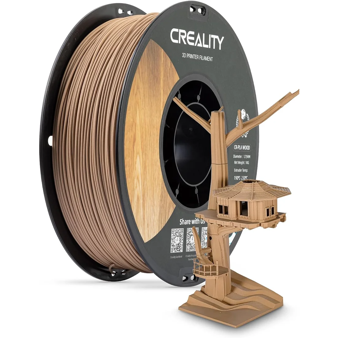 Creality 3D Wood Filament PLA Нить для 3D-принтера 1,75 мм Гладкая шелковая текстура Прочность 1 кг (2,2 фунта)/для всех принтеров FDM (дерево)