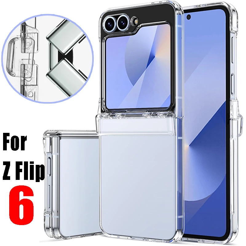 Прозрачный чехол и защита шарниров для Samsung Galaxy Z Flip 6, тонкий противоударный защитный чехол, прозрачные чехлы для телефонов Z Flip6
