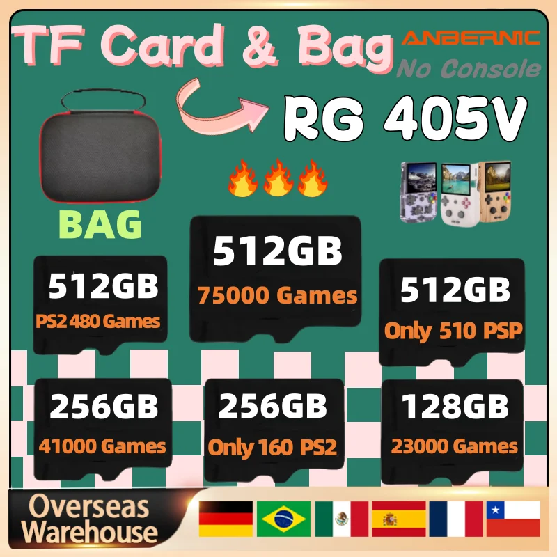 Портативная игровая консоль ANBERNIC RG405V, TF-карта, предварительно загруженная игра для портативной игры, 512 г, встроенная карта памяти для игр 75000, подарок