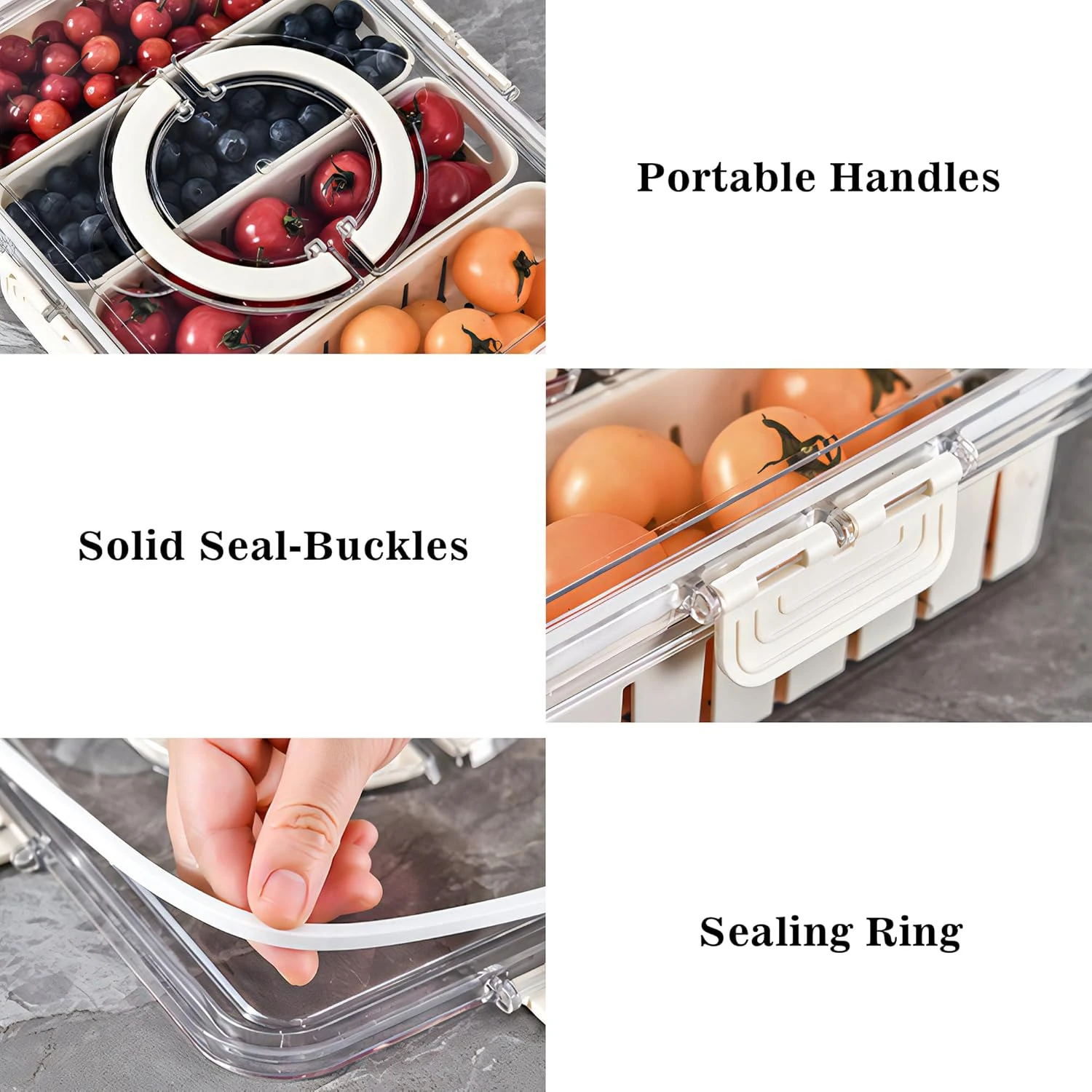 Фото Divided Veggie Tray with Lid and Handle 8 Compartment Serving Tray with Dividers Portable Travel Snack Containers Stackable Snac №3