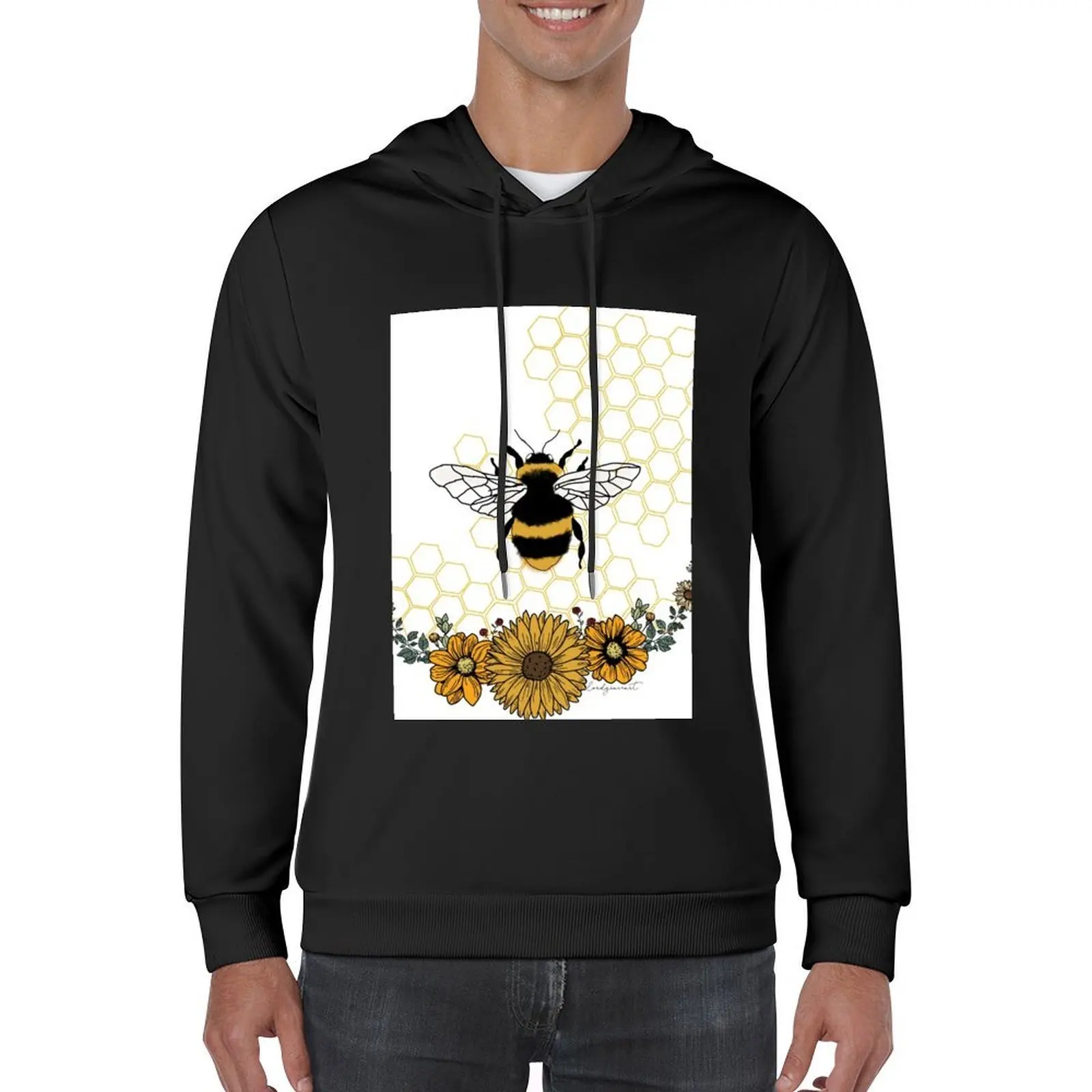Фото Sunflower Bee-Honey Comb Желтая толстовка с капюшоном, мужской зимний свитер, мужское пальто, мужская дизайнерская одежда, мужская одежда, толстовки с графикой №5