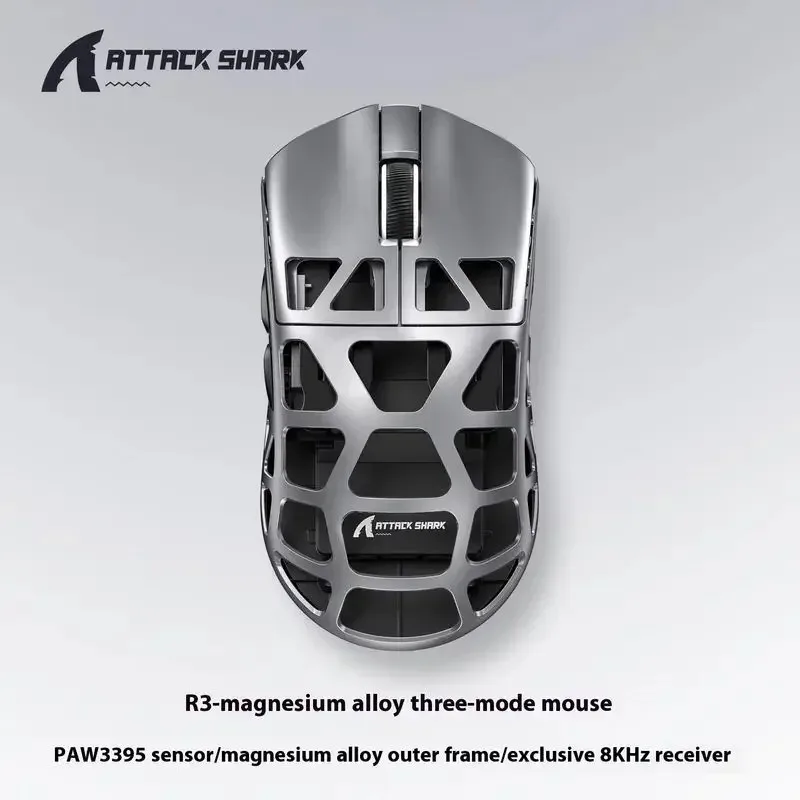 Игровая мышь Attack Shark R3, 8K, трехрежимная, из магниевого сплава PAW3395, 2,4 г, легкая, 26000 точек на дюйм, Bluetooth, конкурентоспособная мышь