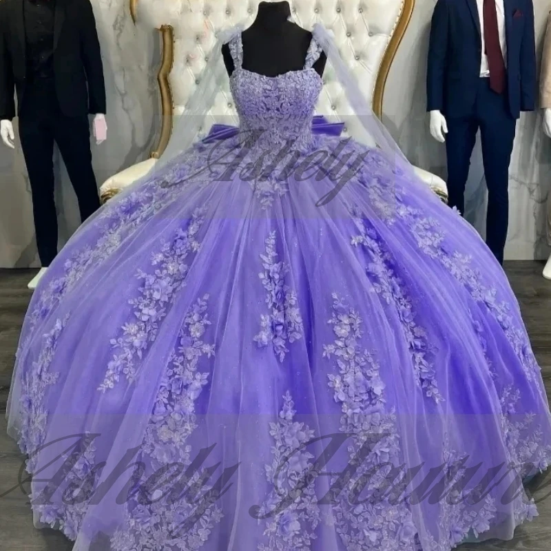 Фото Индивидуальные платья принцессы для девочек Quinceanera, бальное платье, кружевное бальное платье с аппликацией и бантом, женское платье для дня рождения, выпускного вечера, 2025 №5