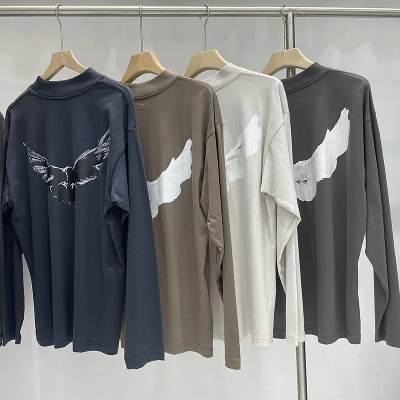 Американские топы High Street Kanye West с длинными рукавами, нишевые модные многоцветные высококачественные длинные футболки с голубиным миром KANYE WEST