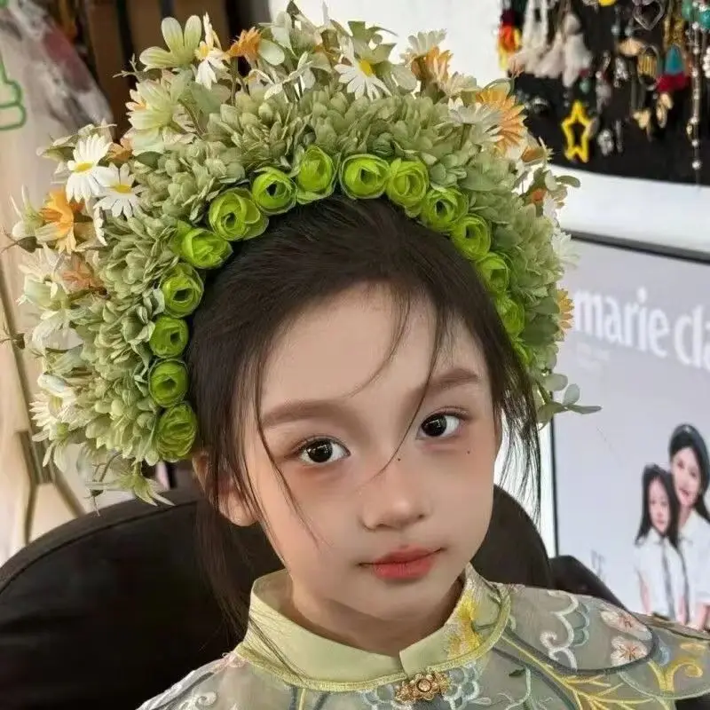 Фото Детская заколка для волос с имитацией искусственных волос, венок Hanfu, украшения для волос в этническом стиле, стреляющие цветы, резинки для волос для девочек №3
