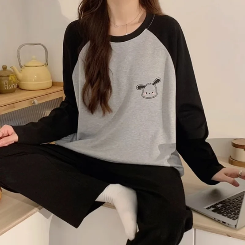 Новая Серая Милая пижама с длинными рукавами Sanrios Ktcat с мультяшным принтом Hellokitty для женщин на осень домашний комплект одежды подарок для девочки