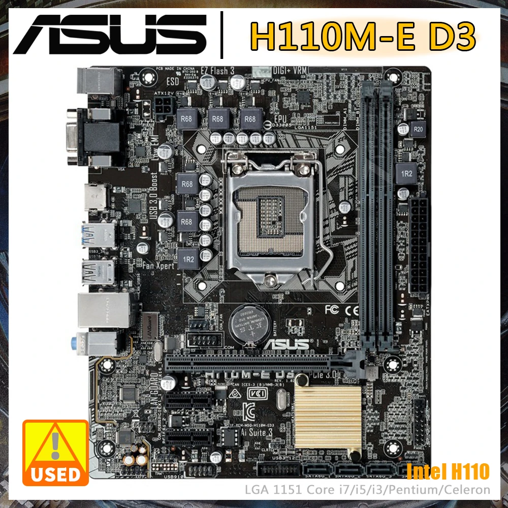 Материнская плата LGA 1151 ASUS H110M-E D3 Intel H110 DDD3 32G USB 3,0 PCI-E 3,0 SATA III Micro ATX для Core i3-6320
