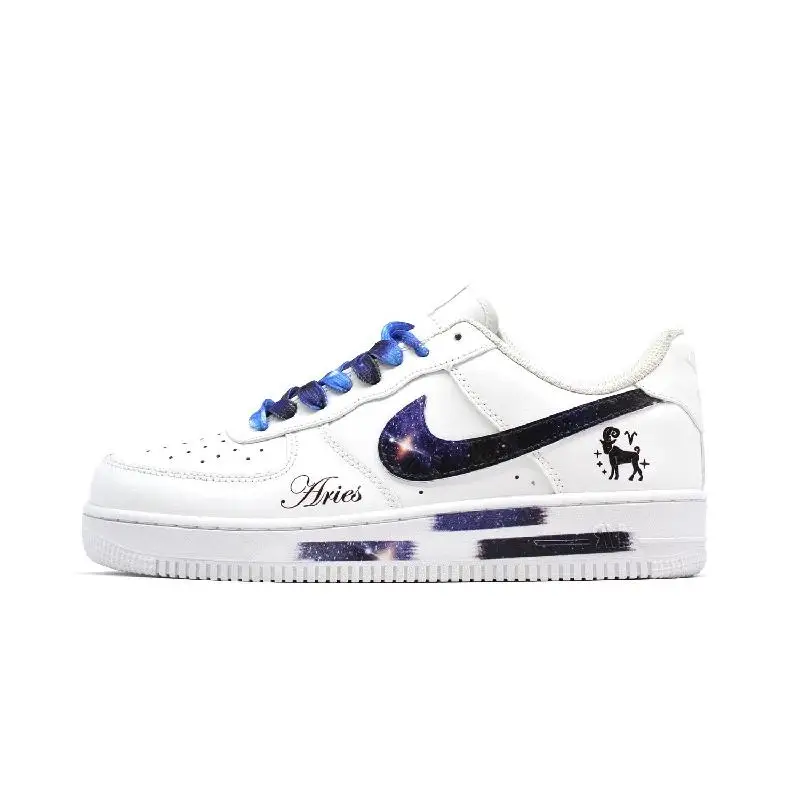 【Настроить】Nike Air Force 1 Обувь для скейтбординга Женские низкие белые/синие кроссовки DD8959-100