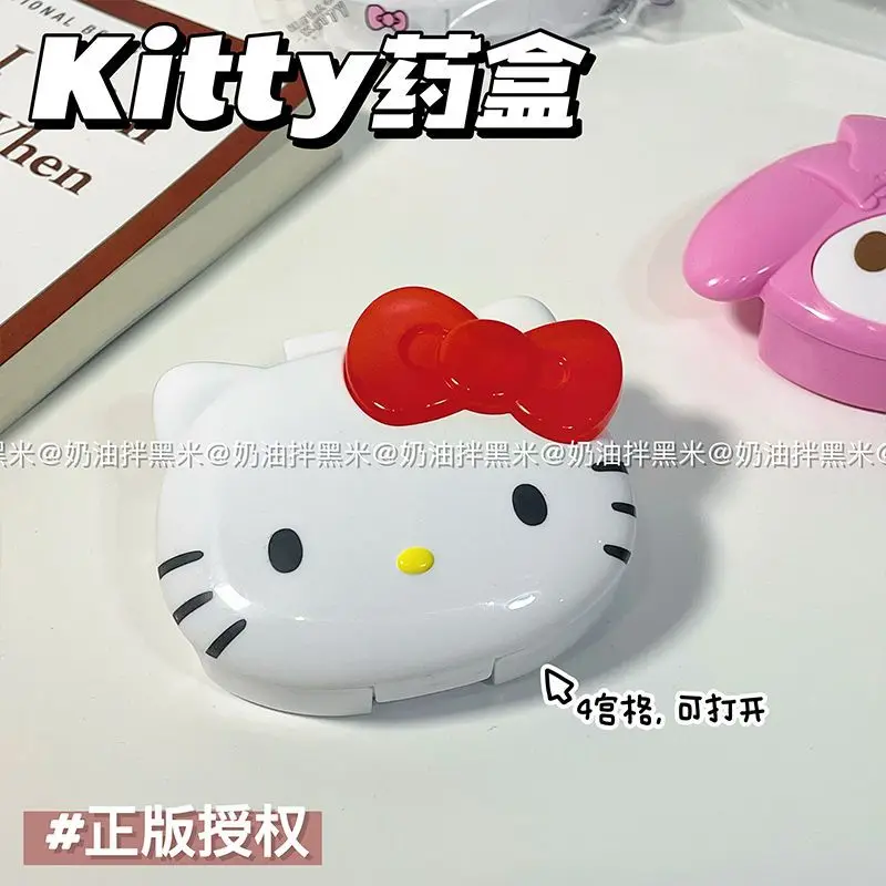 Фото Kawaii Sanrio Hello Kitty аптечка аниме мультфильм милый Hello Kitty портативная коробка для сортировки таблеток для девочек шкатулка для драгоценностей подарки игрушки №2
