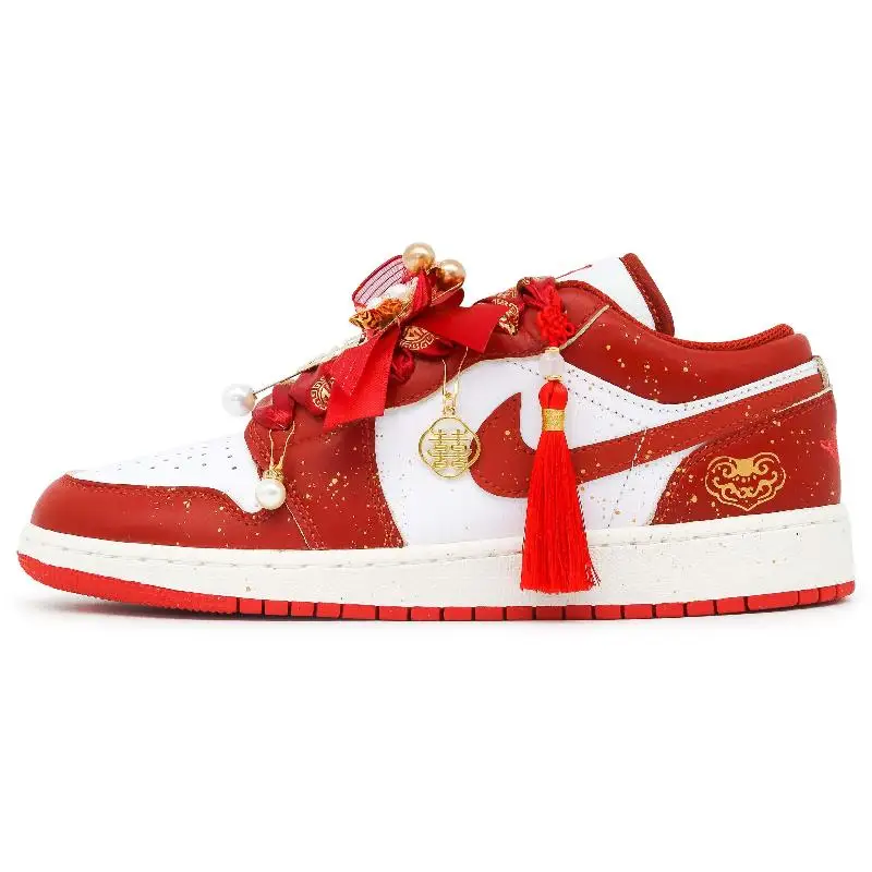 Фото 【Настроить】Винтажные баскетбольные кроссовки Air Jordan 1, унисекс, низкие красные/золотые/белые кроссовки FJ3459-160 №2