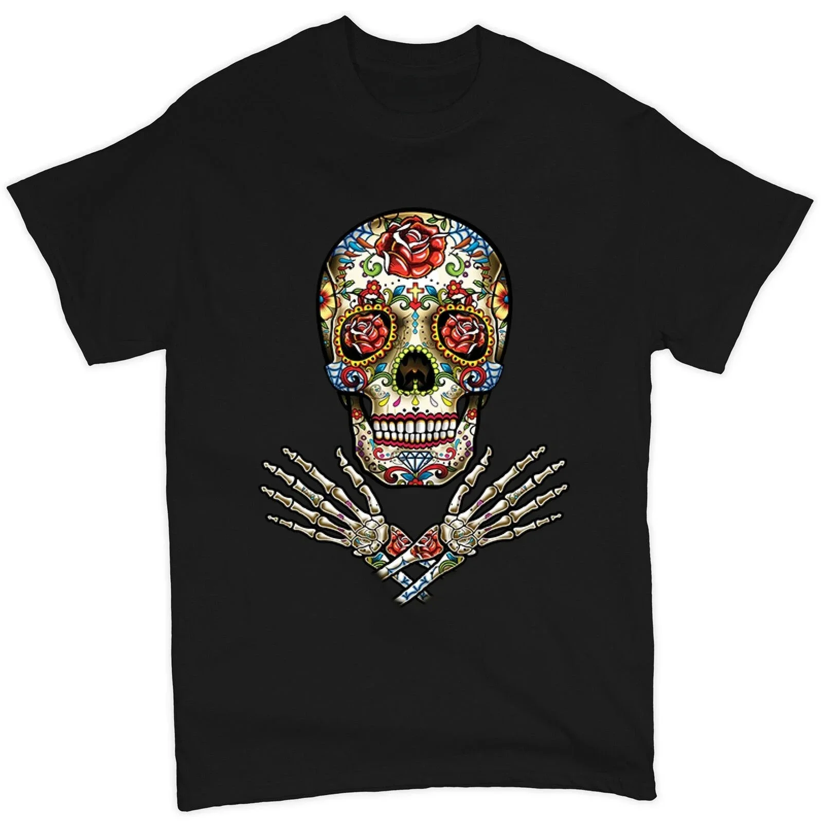 Фото Calavera Arms Crossed Футболки Dia De Los Muertos Day of The Dead Графические футболки Мужская одежда Хлопковые топы Y2k Мужская одежда Футболка №2