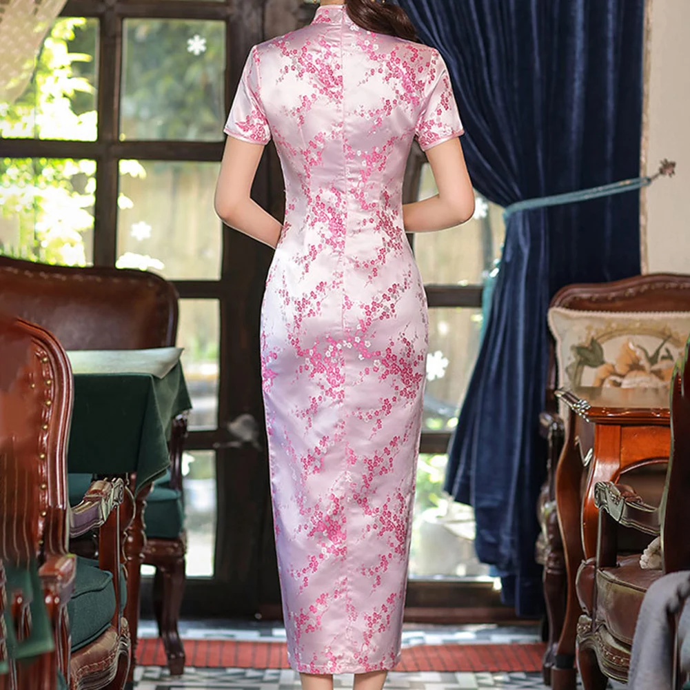 Фото Длинное тонкое платье для особых случаев, женское платье Cheongsam, красное S, элегантное платье с воротником-стойкой, размер бирки S 2XL №4