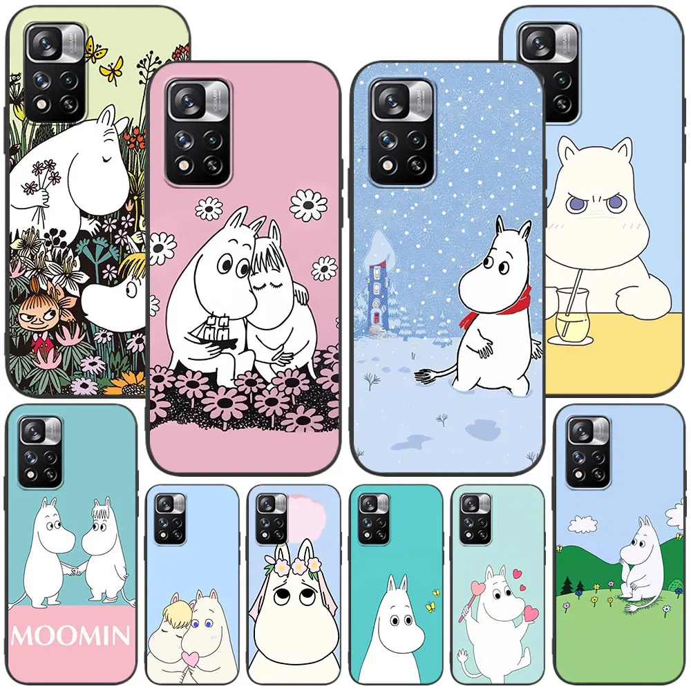 Милый чехол комикс Moomines в стиле хиппота для Xiaomi Redmi Note 10 11 12 Pro Plus 8 8T 9 7 9S 10S 11E 11S 11T 5, мягкий черный чехол из ТПУ для телефона