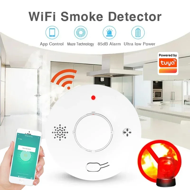 Система пожарной безопасности Tuya Zigbee, Wi-Fi детектор дыма для дома