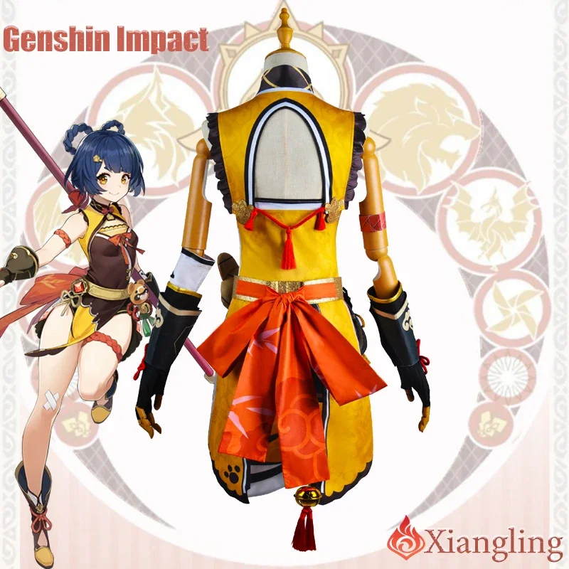 Фото Костюм для косплея Xiangling, униформа для взрослых для карнавала Genshin Impact, костюмы для Хэллоуина, костюмы для маскарада, Женская игра №4