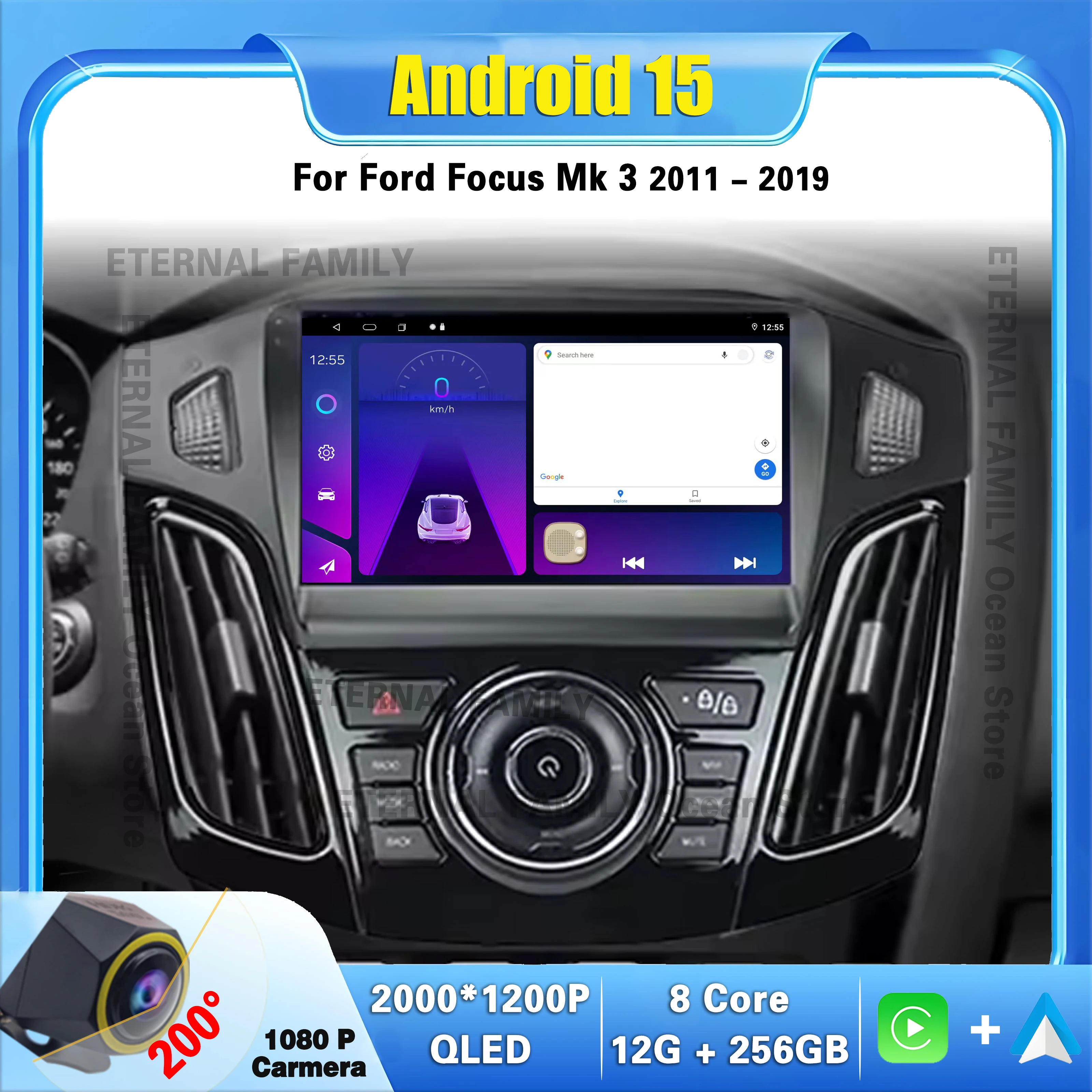 Автомобильный радиоприемник Android 15 для Ford Focus 3 2011-2019, мультимедийный видеоплеер, GPS-навигация, WIFI 2din Carplay, авторадио