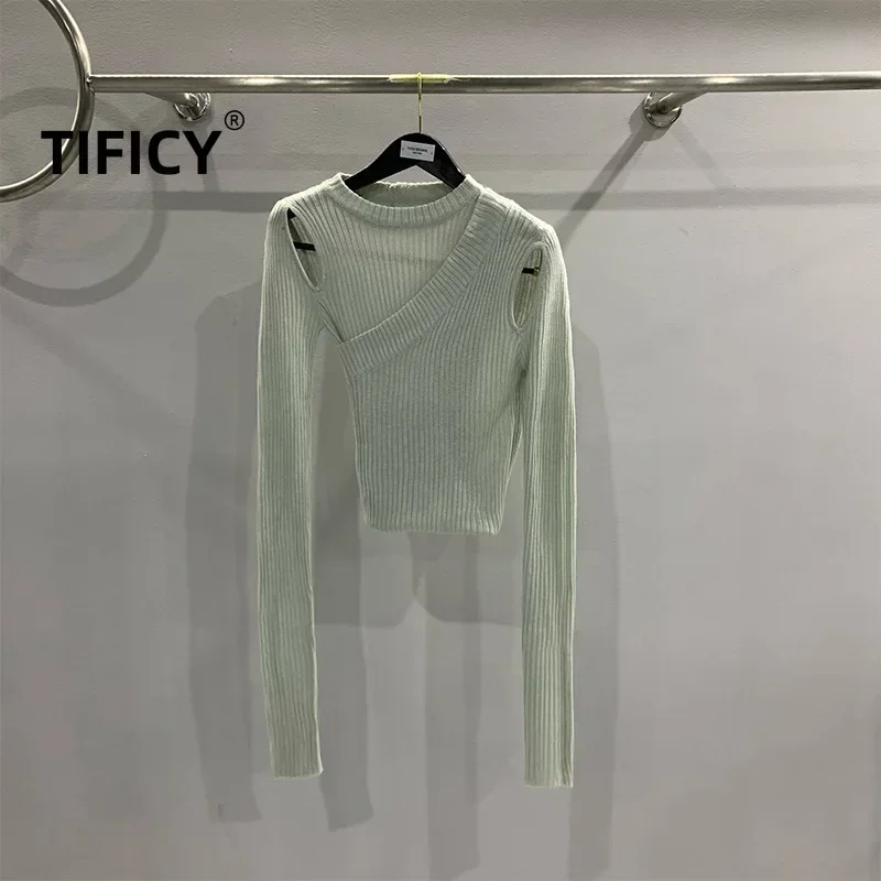 Фото TIFICY High Street модные джемперы женские двухслойные с длинными рукавами мульти одежда французский женский вязаный свитер топ Y2k одежда №3