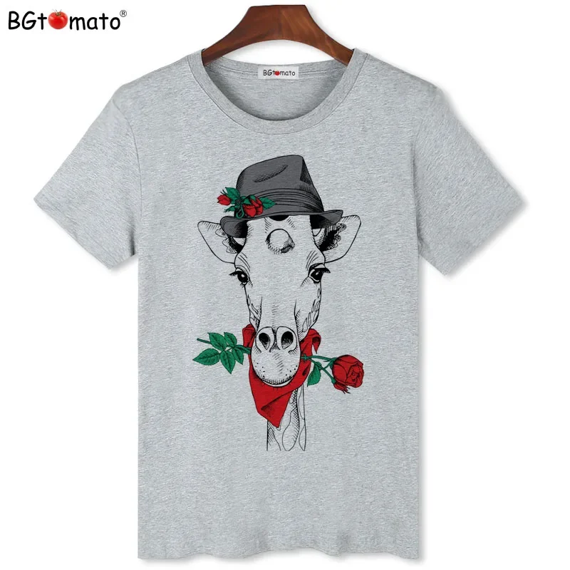 Модная мужская футболка BGtomato с коротким рукавом, принтом жирафа, черной розы, мужские крутые топы с круглым вырезом