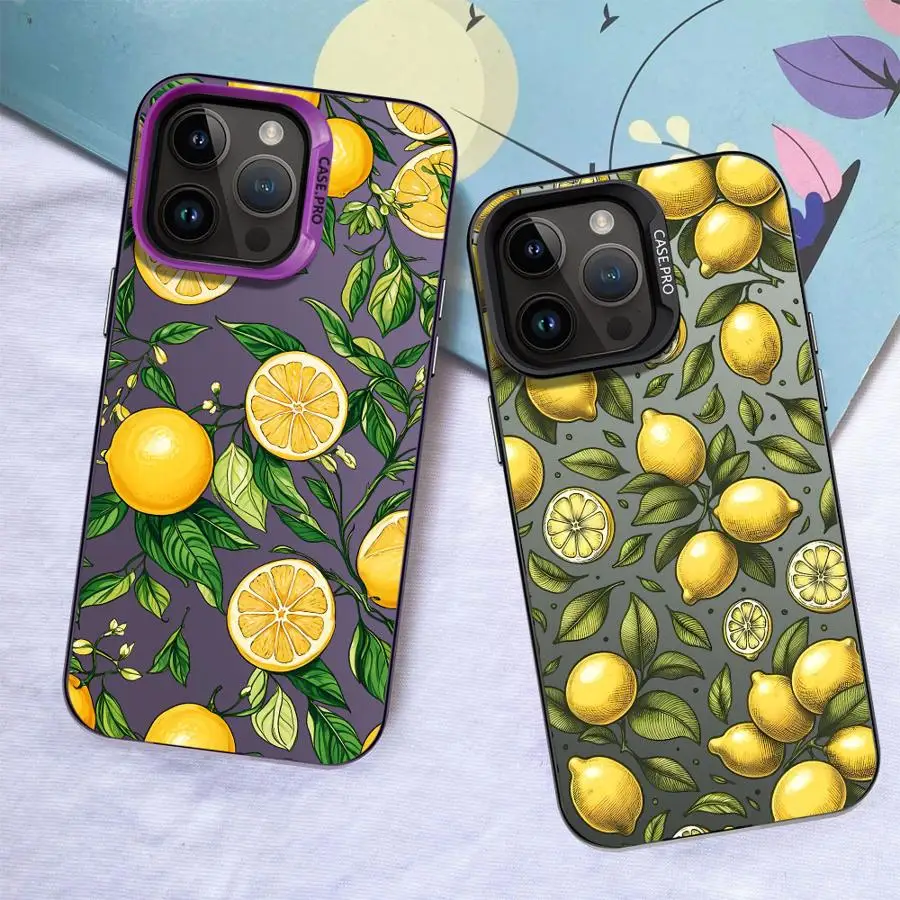 Case for iPhone 12 15 Plus 14 XR XS 17Air 16e 11 13 16 17 Pro Max Back Phone Cover Cartoon Lemon Pattern