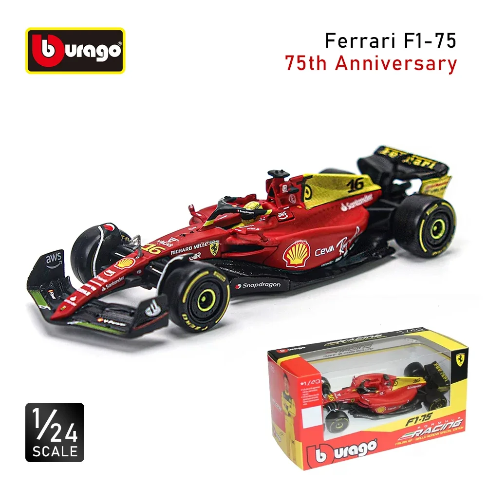 Bburago 1:24 F1 Ferrari F1-75 75-летие # 16-леклерк # 55 Sainz Monza Ltalian GP из сплава, литая под давлением модель автомобиля, игрушки в подарок