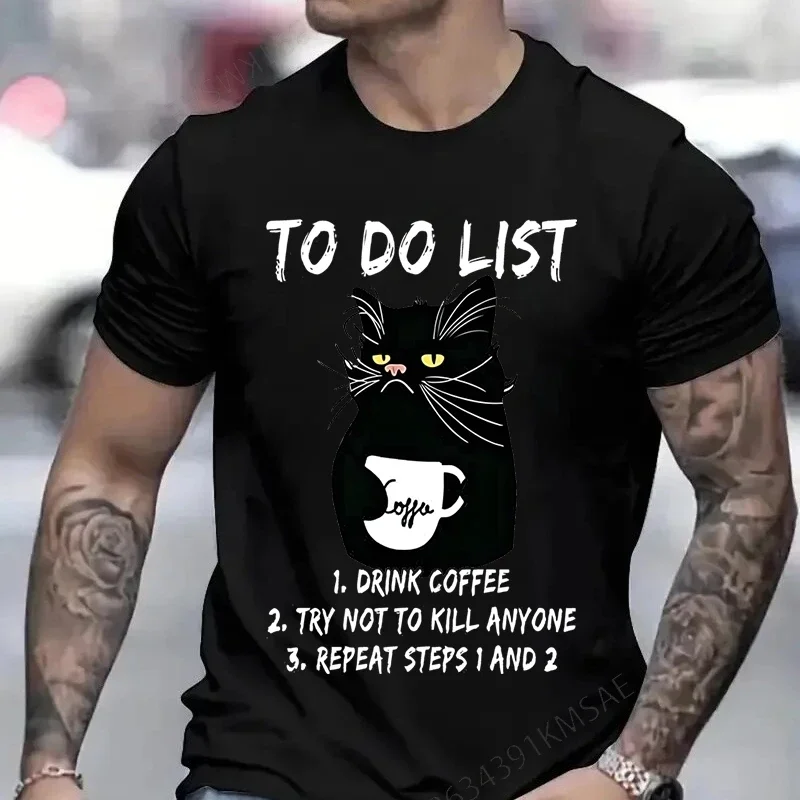 Мужские футболки с надписью «Do List», «пить кофе» и стараться не убивать никому», забавная футболка с котом, аниме одежда, футболки с короткими рукавами Homme