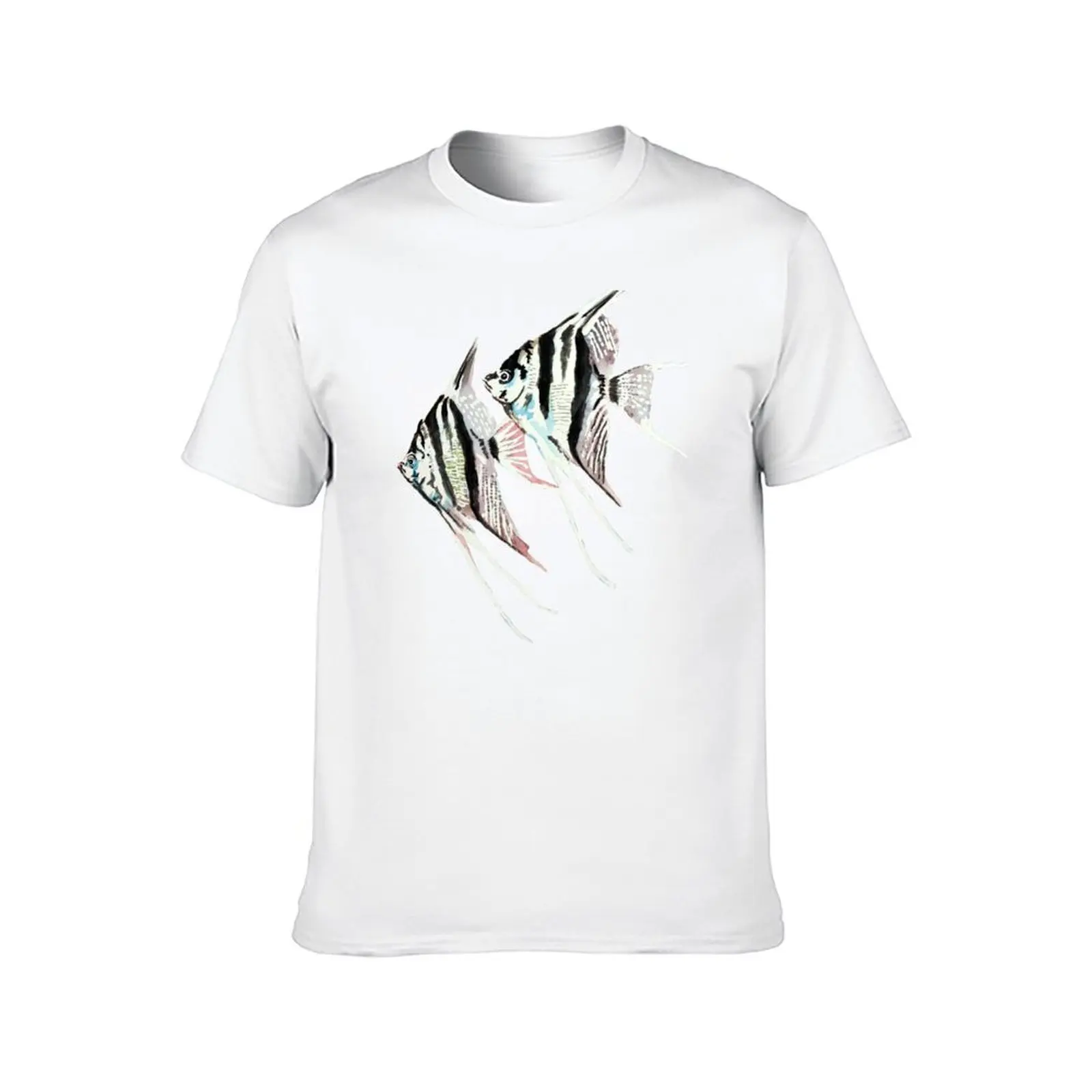 Фото Футболка Pterophyllum Altum Angel fish, aquarel by Artemie, футболки для мужчин, забавная мужская футболка с рисунком, хлопковая футболка №2