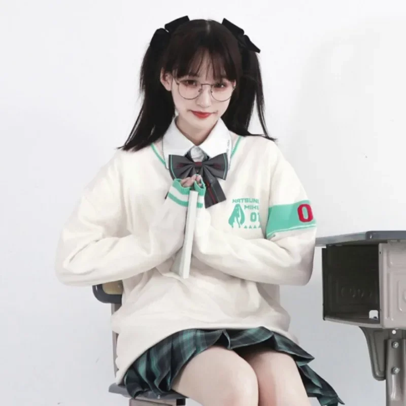 Hatsune Miku, белый свитер с v-образным вырезом и длинными рукавами, вязаный топ, милый мультяшный теплый, удобные праздничные подарки G2025