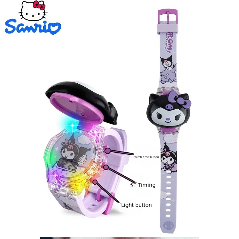 Фото Милые часы Sanrio Kuromi, музыкальный силиконовый ремешок Hello Kitty, детские наручные часы My Melody, детские часы, подарки на день рождения №2