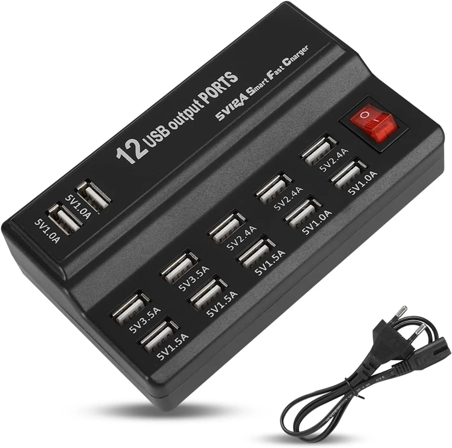 Smart 12 портов 5 В 3,5 А 12 А USB Power Fast Charge Station для IPhone 13 Plus/IPad/Samsung/Huawei, адаптер для зарядного устройства, розетка