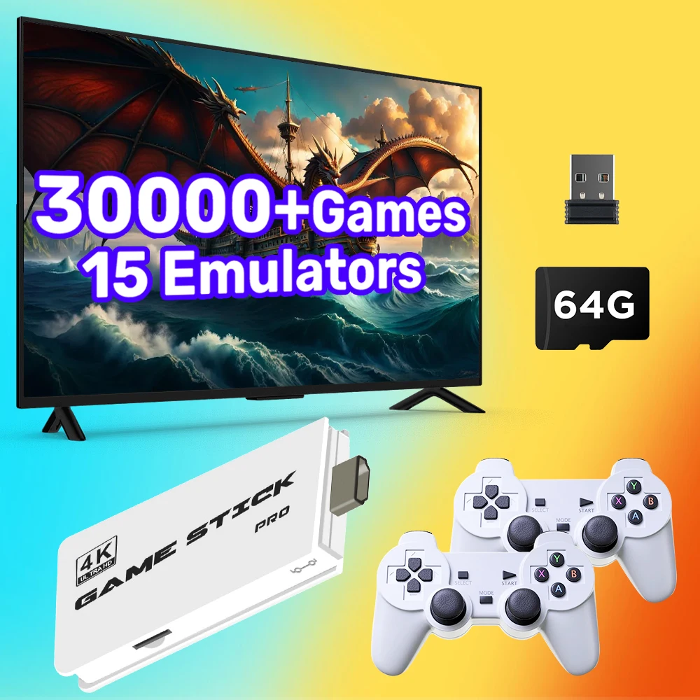 Игровая приставка M15, Мини ТВ, портативная игровая консоль 64 Гб 30000 +, ретро-игра, HD выход для PS1/аркадных игр/SNES/MAME/NEO GEO, беспроводной контроллер