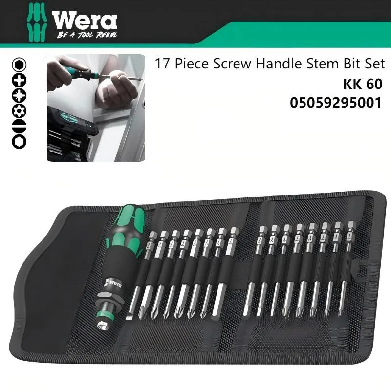 Фото WERA KK 60 Kraftform, 17 шт., набор битных отверток с чехлом для инструментов — профессиональный для дома/мастерской, противоскользящая ручка 05059295001 №2