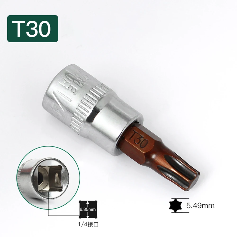 Фото 5 шт. отвертки Torx 1/4 дюйма, инструменты с торцевой головкой T15/T20/T25/T30/T40, металлическое оборудование, ручные инструменты, детали, аксессуары №3