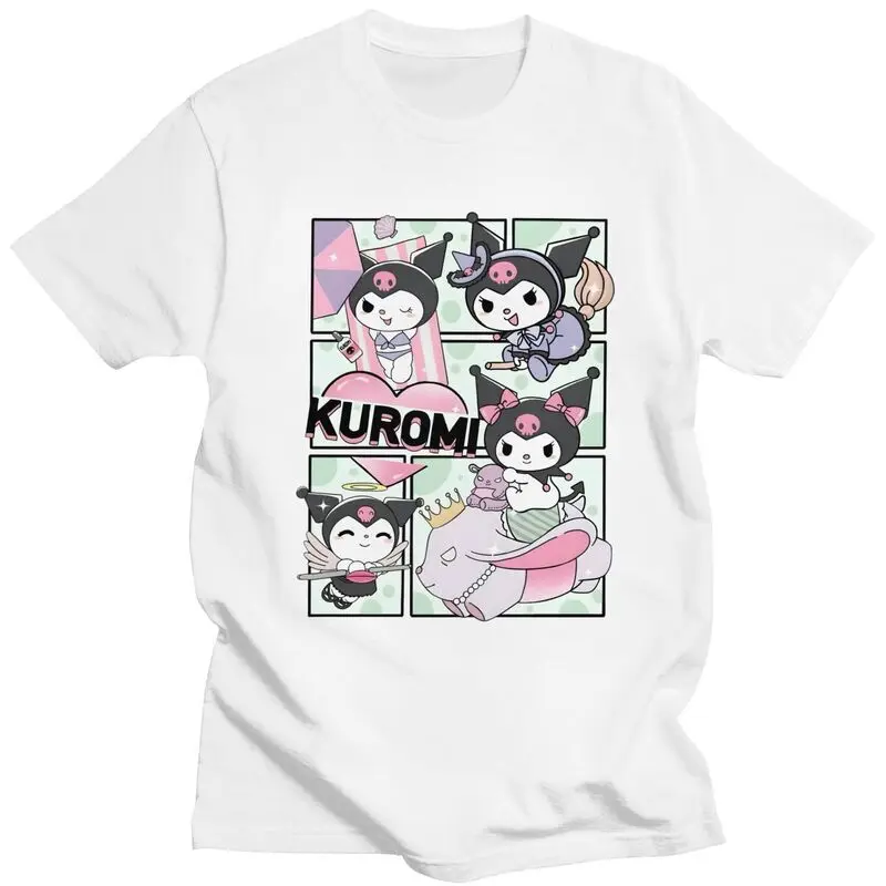 Модная футболка Sanrio Anime Kuromi на заказ, мужская футболка из чистого хлопка с короткими рукавами, футболки для отдыха, модные футболки