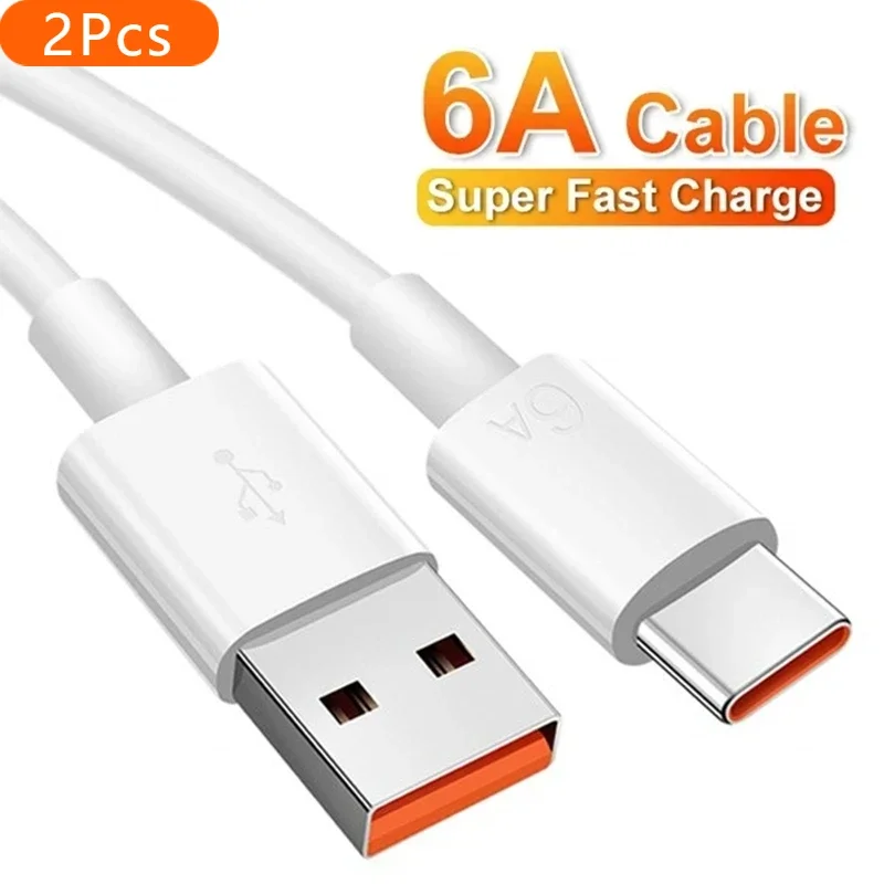 2 шт. 6A 66 Вт USB-кабель для сверхбыстрой зарядки типа C для Huawei Honor Xiaomi Redmi OPPO VIVO realme iQOO Android USB C Быстрое зарядное устройство