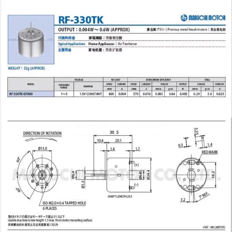 Mabuchi RF-330TK-07800 Mini RF-330 DC1.5V-6V 3200RPM 24 мм круглый двигатель шпинделя для DIY освежитель воздуха бытовая техника (art.: 3920cd1ce9b2a) - 3920cd1ce9b2a