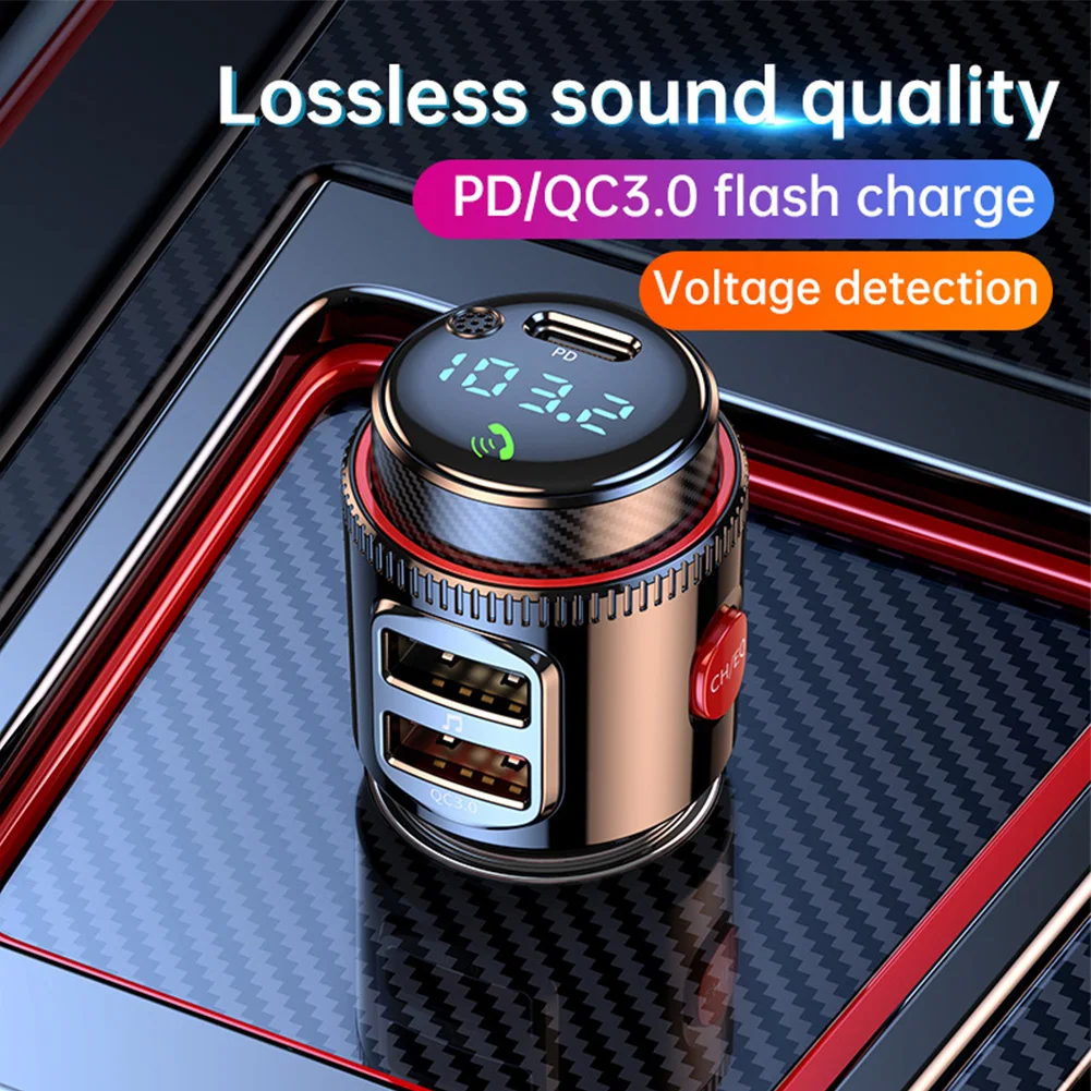 Автомобильный Bluetooth-адаптер, беспроводной FM-передатчик, USB C & QC3.0, двойная быстрая зарядка, прикуриватель, радио-музыка, поддержка громкой связи