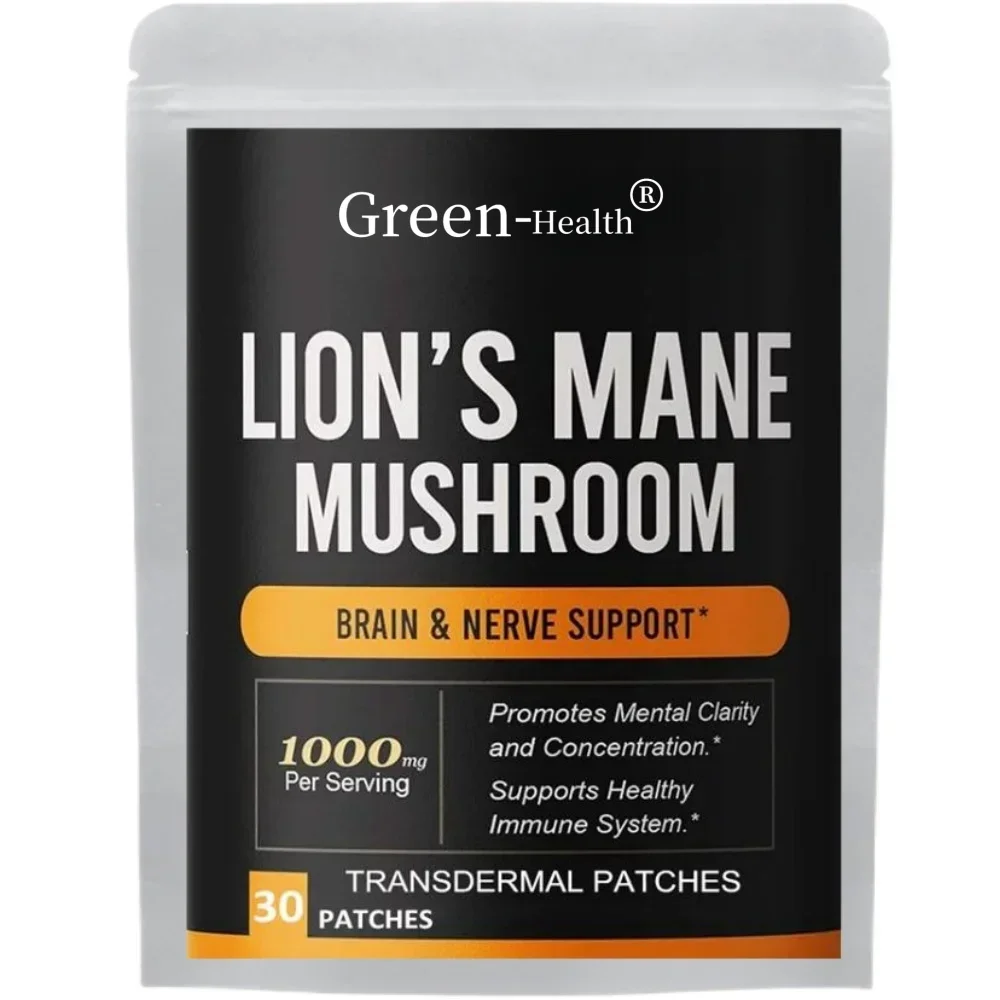 Прозрачные пластыри Lions Mane Mushroom (30 пластырей) выпустите психическую четкость, фокус и память — поставку одной месяц