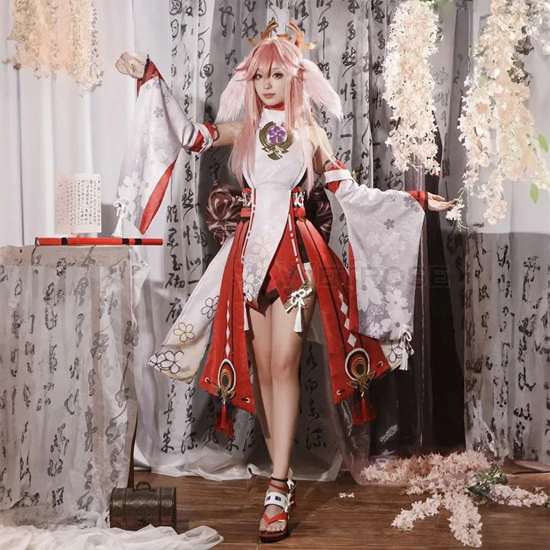 Yae Miko SSR Косплей Костюм Genshin Impact Яэ Мико Хэллоуин Лиса Кицунэ Девушка Полный комплект Парик Уши Туфли 2025