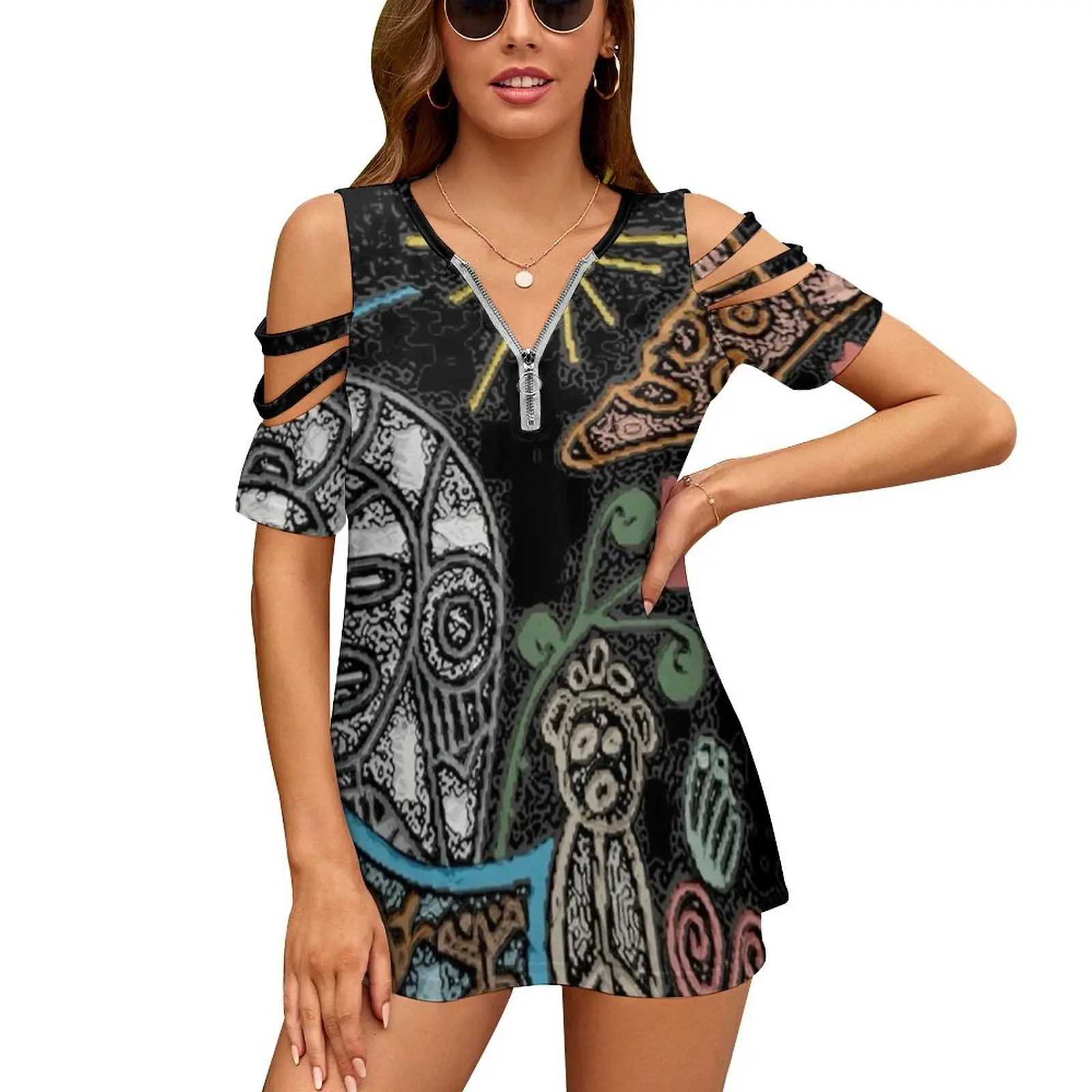 Atabey Goddess Taino Puerto Rico Women Zipper Various styles Printed T Shirts Tops Full Print T-Shirt Tainos Taina Puerto Rico