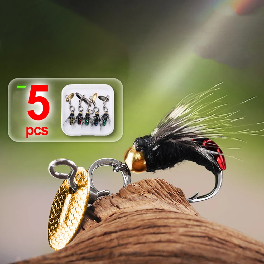 5 шт./кор. 8 #   Крючки для приманки для мух, приманки для ловли нахлыстом, приманки с блестками, рыболовный крючок, форель, нимфа, приманка для ловли насекомых, натуральные приманки для насекомых