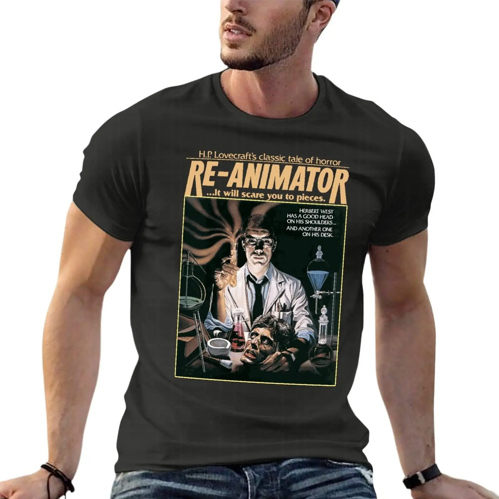 Футболка Reanimator-Reanimator из культового фильма Темный ужас из фильма оверсайз модная мужская одежда 100% хлопок уличная одежда большого размера