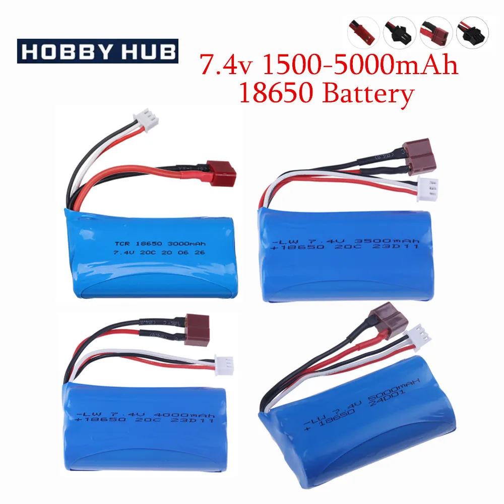 Литий-ионный Аккумулятор 7,4 в 1500/3000/3500/5000 мАч JST/T/SM Plug 18650 2S для Wltoys 12423 10428 12429 12401 12402A, запчасти для радиоуправляемых автомобилей