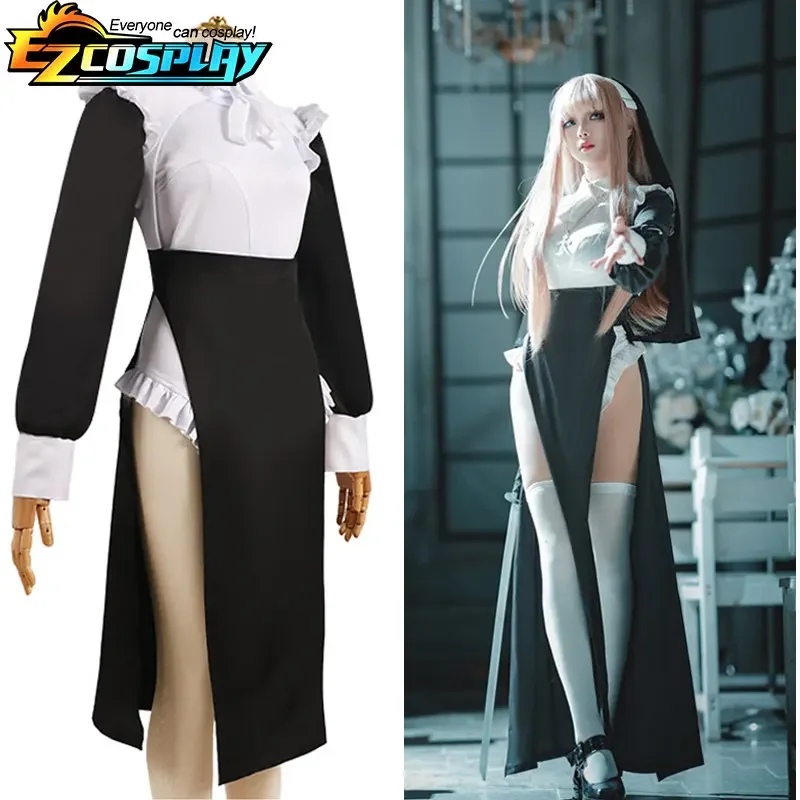 Gaun Seksi Biarawati Desain Cosplay Chobie Seragam Hitam Seksi XS-3XL строгий парик для Хэллоуина